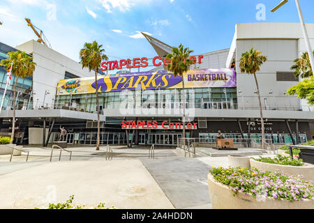 Exterior view of the Staples Center in downtown Los Angeles, California is a concert venue and sports arena Stock Photo