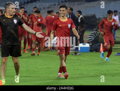 Kolkata, India. 14th Oct, 2019. Different moments of pre-match practice session of both teams in Kolkata before the round 3 qualifying match of Qatar 2022 FIFA WORLD CUP and AFC ASIAN CUP 2023 between India & Bangladesh to be played at Salt Lake stadium, Kolkata. (Photo by Amlan Biswas/Pacific Press) Credit: Pacific Press Agency/Alamy Live News Stock Photo