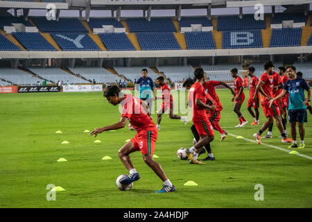 Kolkata, India. 14th Oct, 2019. Different moments of pre-match practice session of both teams in Kolkata before the round 3 qualifying match of Qatar 2022 FIFA WORLD CUP and AFC ASIAN CUP 2023 between India & Bangladesh to be played at Salt Lake stadium, Kolkata. (Photo by Amlan Biswas/Pacific Press) Credit: Pacific Press Agency/Alamy Live News Stock Photo