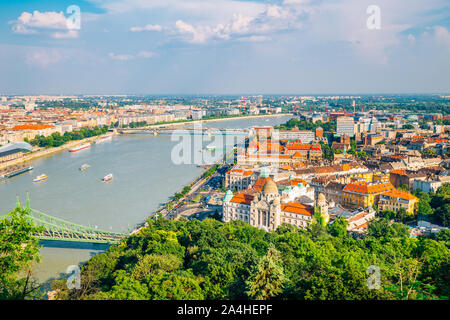 Budapest cityscape with danube river from Gellert hill in Hungary Stock Photo