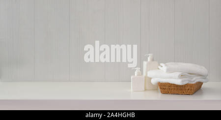 Therapy spa concepts : towels with spa accessories on white table with copy space Stock Photo