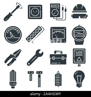 Vector Electricity icons set on gray background Stock Vector