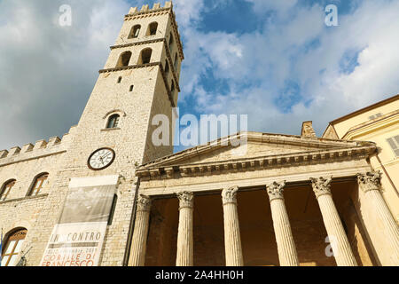 ASSISI, ITALY - SEPTEMBER 28, 2019: Minerva temple of Assisi, Umbria, Italy. Stock Photo