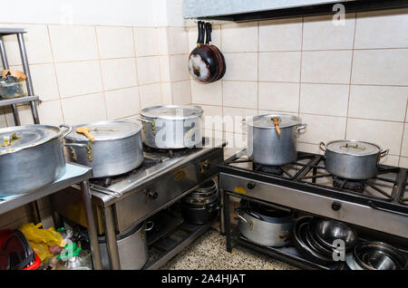 Typical kitchen of a restaurant shot in operation, Typical kitchen of a restaurant shot in operation, homemade kitchen Stock Photo