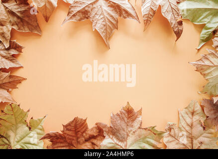 Autumn Composition. Autumn Frame Of Maple Leaves. Flat Lay, Top View Stock Photo