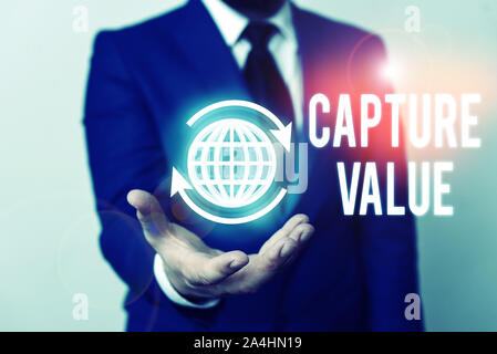 Word writing text Capture Value. Business photo showcasing Customer Relationship Satisfy Needs Brand Strength Retention Stock Photo