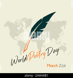 World Poetry Day on March 21st with Goose feather pen Stock Photo