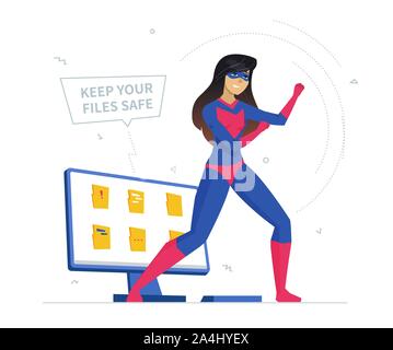 Computer privacy protection metaphor flat vector illustration Stock Vector
