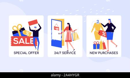 Shopping and sales vector colorful banner template Stock Vector