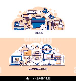 Handyman tools and internet connection banner template Stock Vector