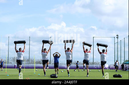 England players warm up during the training session at Beppu City Jissoji Multipurpose Ground, Oita. Stock Photo