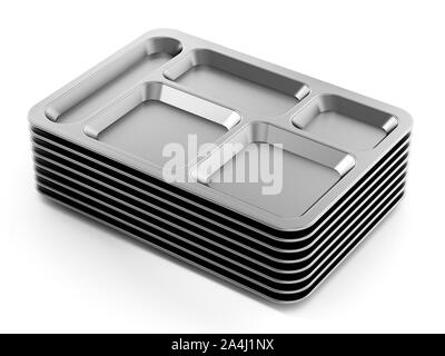 Metal table d'hote trays isolated on white background. 3D illustration. Stock Photo