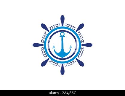 ship steering wheel and anchor logo design template 2a4j86c