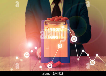 Handwriting text Personal Apps. Conceptual photo Organizer Online Calendar Private Information Data Stock Photo
