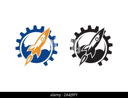 Rocket with gear logo design, Rocket Vector logo template. Stock Vector