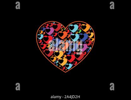 Colorful  love Objects in a heart sign and symbol, love fill design Stock Vector
