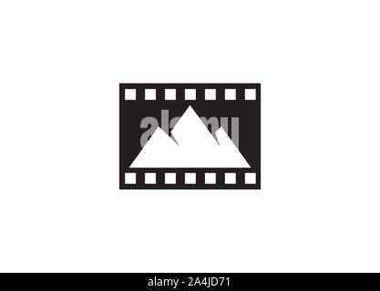 Film reel with mountain logo design template for the film industry Stock Vector
