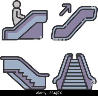 Escalator icons set. Outline set of escalator vector icons for web design isolated on white background Stock Vector