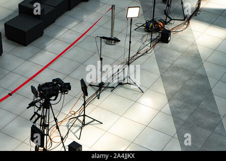 Chelyabinsk Region, Russia - August 2019. Cameramen with their equipment at shooting. Stock Photo