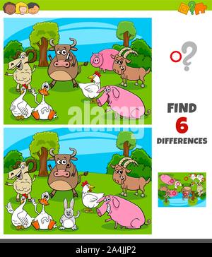 differences educational game with farm animals color book page Stock ...