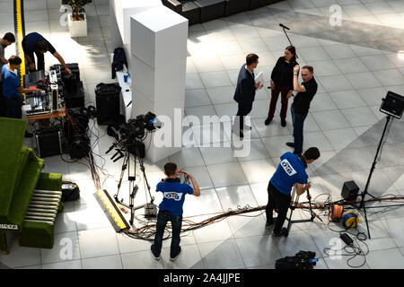 Chelyabinsk Region, Russia - August 2019. Cameramen with their equipment at shooting. Stock Photo