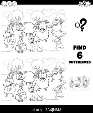 differences game with farm animals coloring book page Stock Vector ...