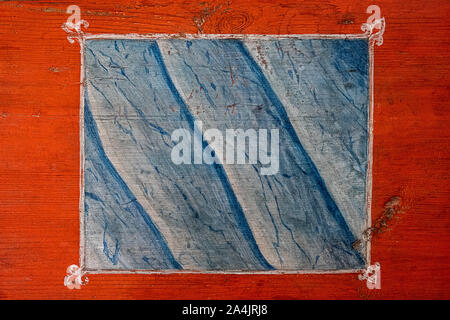 texture background wooden  board painted in folk art style Stock Photo