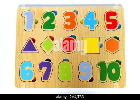 Baby or child wooden number jigsaw puzzle Stock Photo