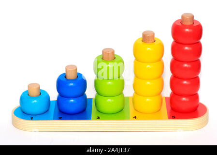 Baby or child wooden beads stacking activity Stock Photo