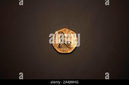 Old UK fifty pence coin from 1979. Stock Photo