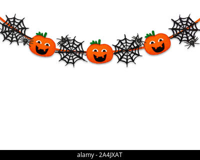 Halloween background. Pumpkin and spider webs garland. card, poster, invitation. space for text. Stock Photo