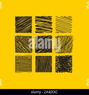 grunge hatched set of squares, collection of texture squares, frames. Vector design Stock Vector