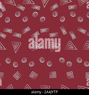 seamless vector pattern with simple geometric linear shapes on a burgundy red background Stock Vector