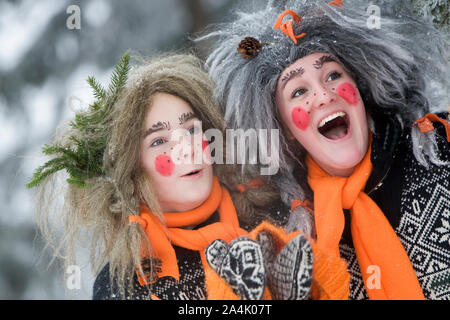 Girls In Costume Cheering At World Cup Skiing, Norway Stock Photo