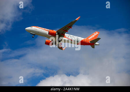 EasyJet, G-UZHF, Airbus A320-251N (NEO Livery), in the air after leaving Bristol Airport Stock Photo