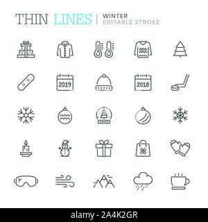 Collection of winter related line icons. Vector eps8 Stock Vector