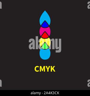 Logo printing house. Icon subtractive and addictive color models cmyk and rgb. Intersecting colored drops. Vector illustration. Stock Vector
