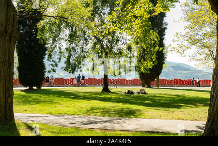 tourists at the Mount Artxanda viewpoint overlooking Bilbao, accessed by the Artxanda Funicular, Bilbao, Basque Country, Spain, Europe Stock Photo