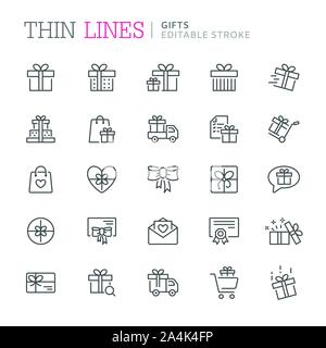 Collection of gifts thin line icons. Editable stroke Stock Vector