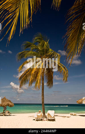 Beach chairs at Manchebo Beach, Aruba Stock Photo