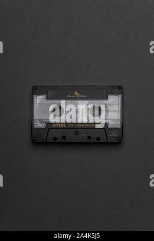 Analogue cassette tape isolated on a grey background 14.10.2019. Please credit: Phillip Roberts Stock Photo
