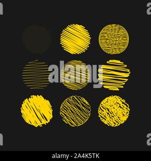 grunge hatched set of circles, collection of texture rounds, frames. Vector design Stock Vector
