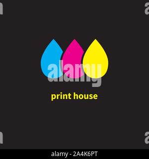 Logo print house. CMYK model. Three drops. Vector illustration. Stock Vector