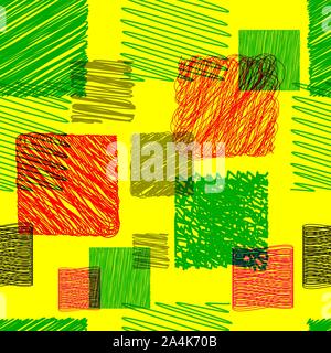 Seamless pattern with textured grunge squares, pattern for fabric, paper wrapping, print. Vector illustration Stock Vector