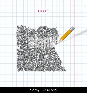 Egypt - pencil scribble sketch silhouette map of country area with ...
