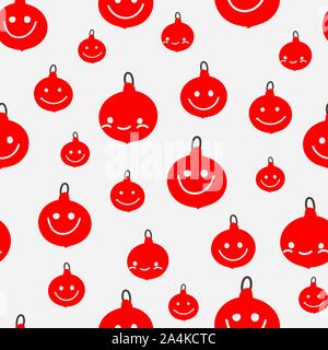seamless christmas vector pattern with smiling christmas baubles Stock Vector
