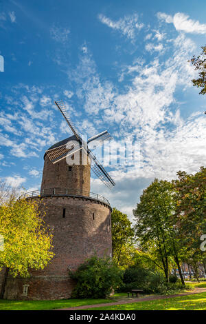 Beautiful mill in oldtown Kempen in autumn on a sunny day. Typical ancient German landmark. Historical wind mill in Germany. Stock Photo