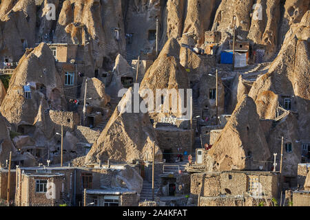 The rock village Kandovan south of Tabriz in Iran, taken on 31.05.2017. The village is located at the outlet of the northwestern Sahand Mountains, about 2,200 meters high. It is built directly into the rocks. | usage worldwide Stock Photo