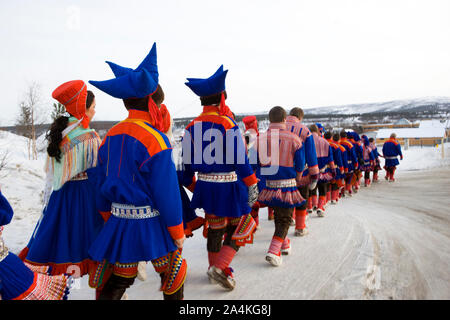 Laplander wedding in Karasjok, Norway. Lapp / Lapps / Laplander / Laplanders / Lapplander / Lapplanders / Sami / Lapland / Lappland. Stock Photo