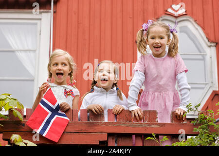 Little girls celebrating 17th of May in Norway Stock Photo